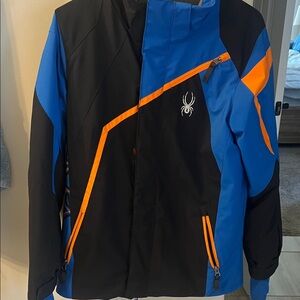 Spyder Boys Challenger Ski Jacket in Black, Blue, and Orange